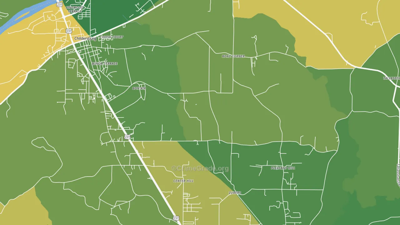 Bon Air, AL Map of Vehicle Theft Rates