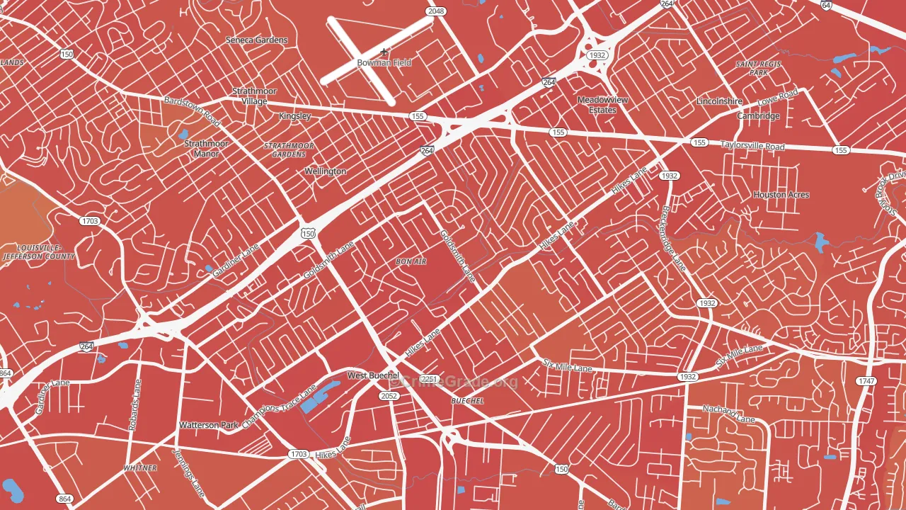 Bon Air, Louisville, KY Map of Vehicle Theft Rates