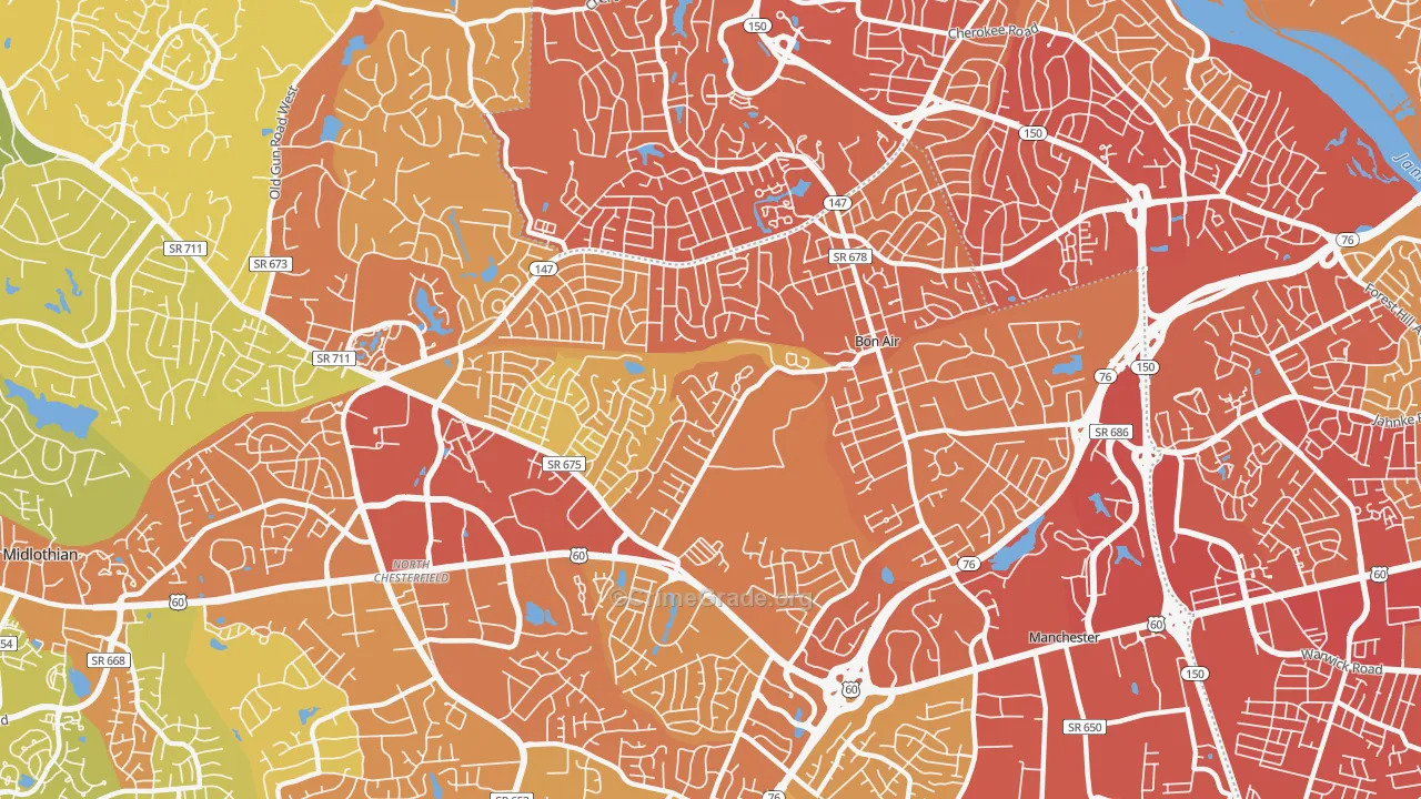 Bon Air, VA Map of Vehicle Theft Rates