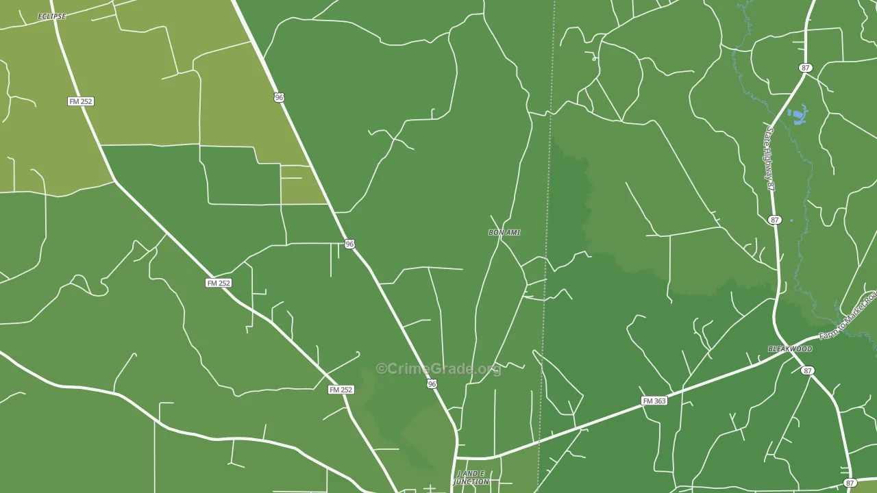 Bon Ami, TX Map of Vehicle Theft Rates