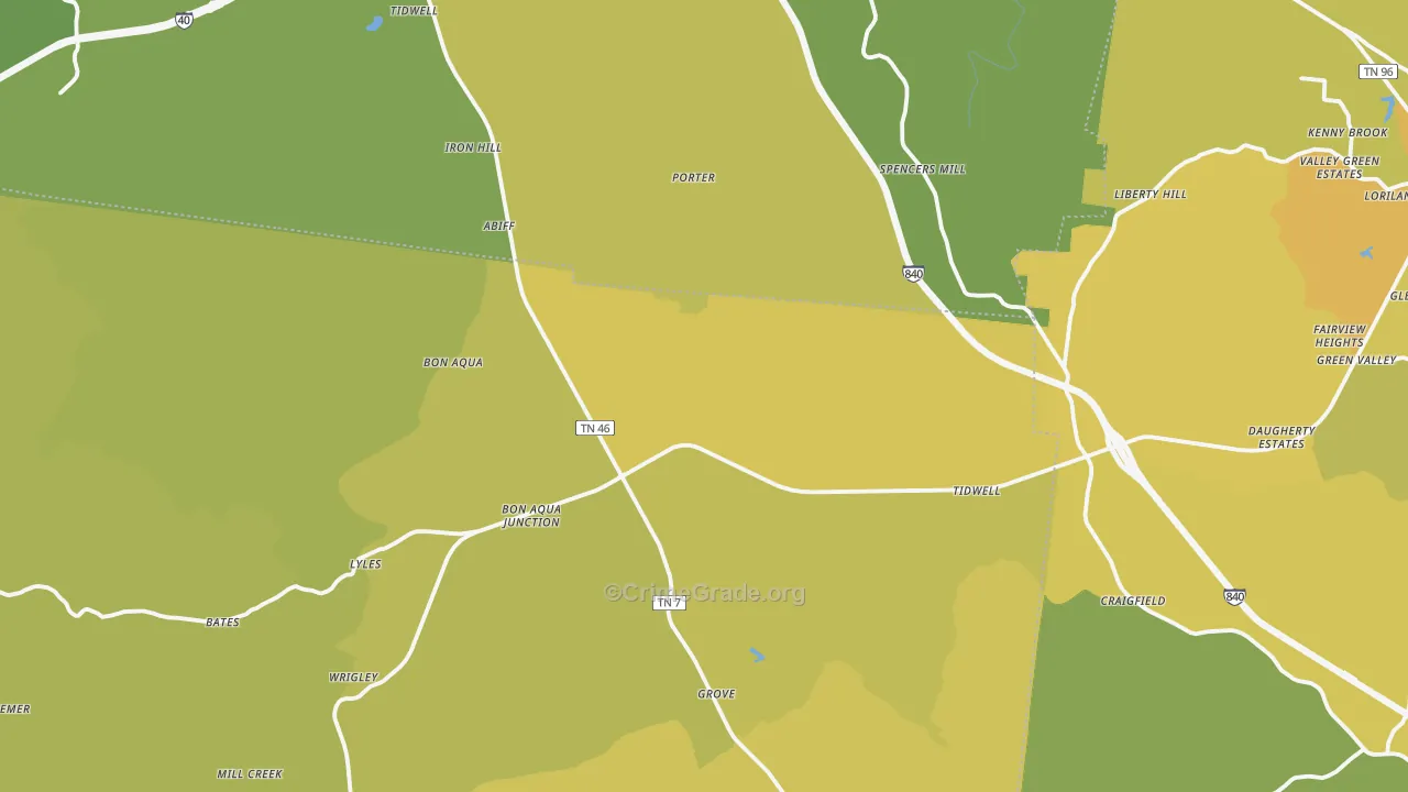 Bon Aqua, TN Map of Vehicle Theft Rates