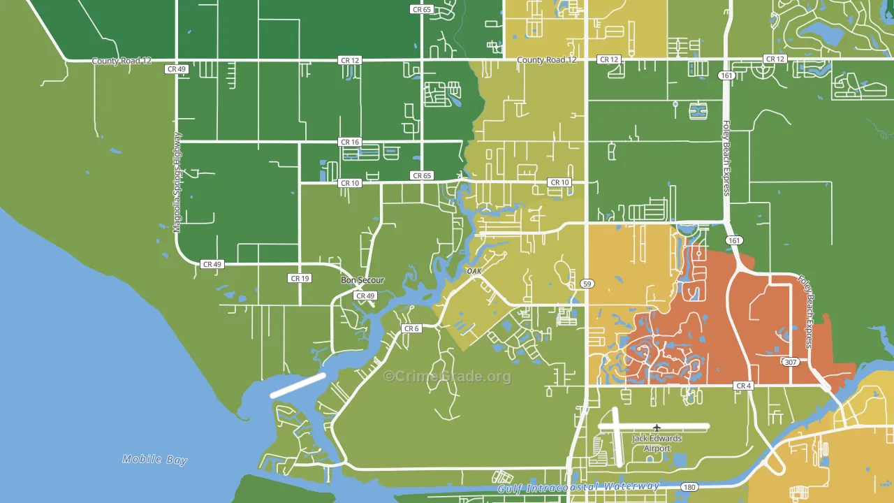 Bon Secour, AL Map of Vehicle Theft Rates