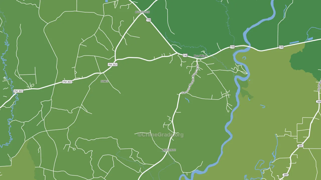 Bon Wier, TX Map of Vehicle Theft Rates