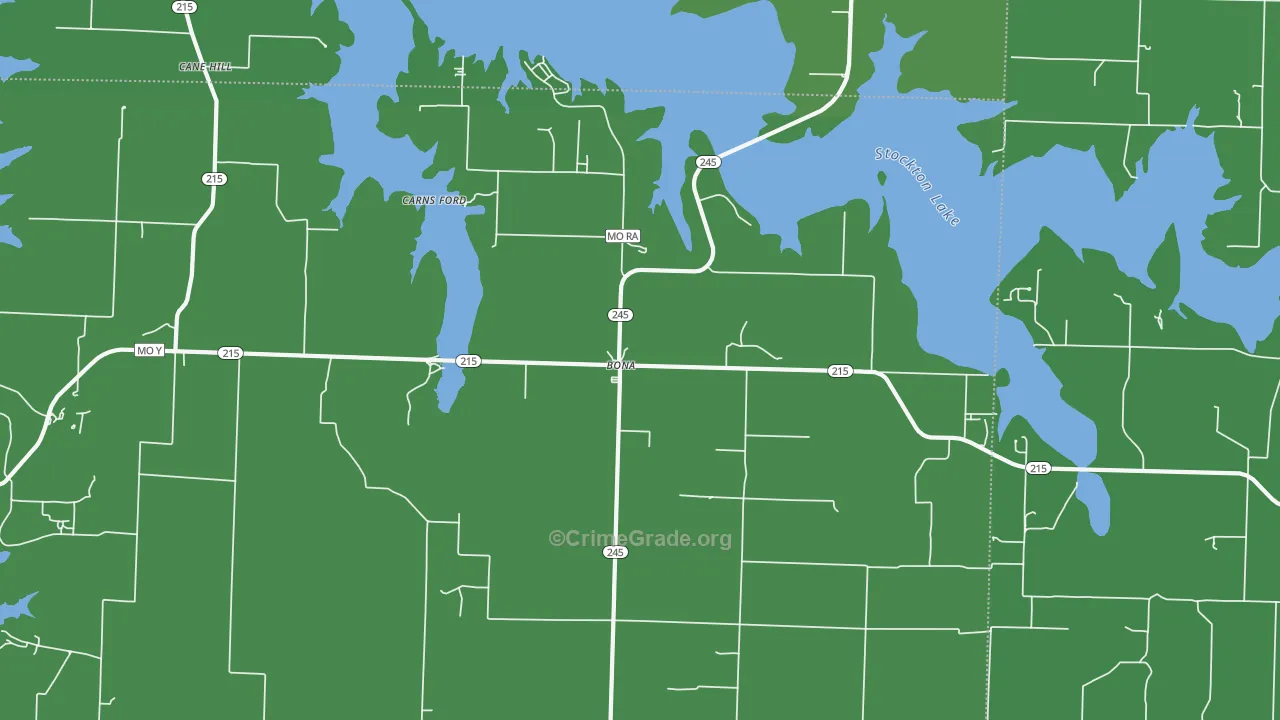 Bona, MO Map of Vehicle Theft Rates