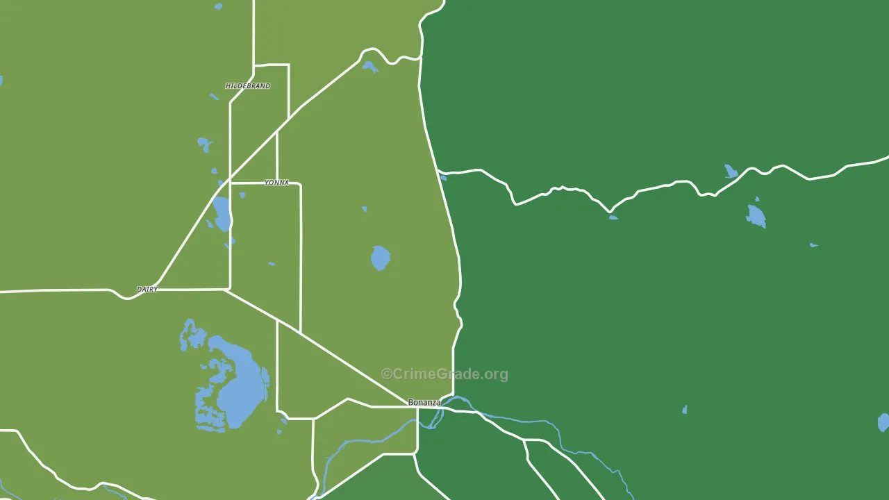 Bonanza, OR Map of Vehicle Theft Rates