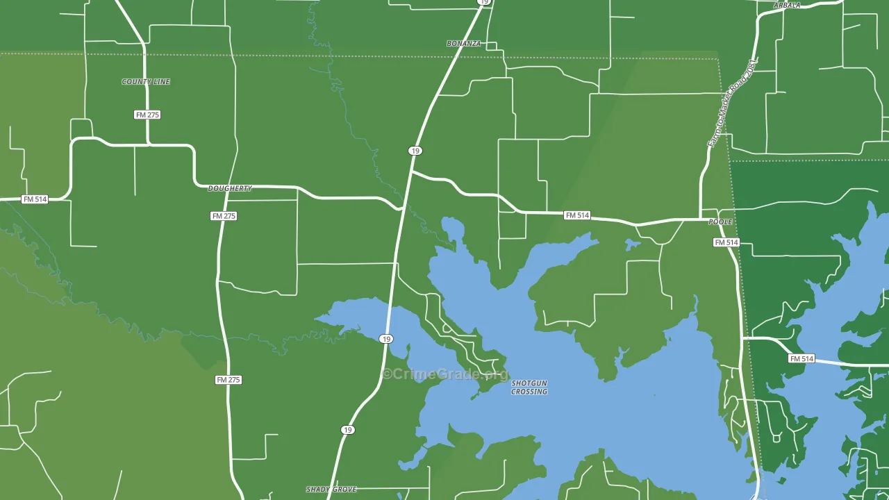 Bonanza, TX Map of Vehicle Theft Rates