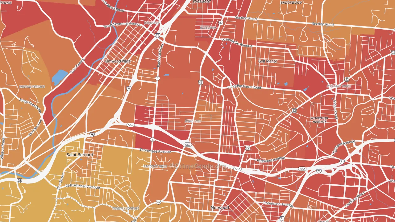 Bond Hill, Cincinnati, OH Map of Vehicle Theft Rates