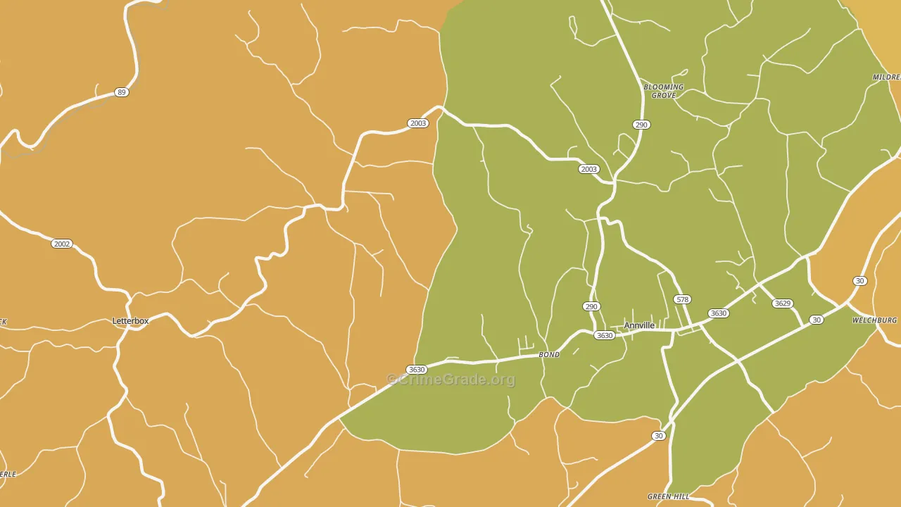 Bond, KY Map of Vehicle Theft Rates