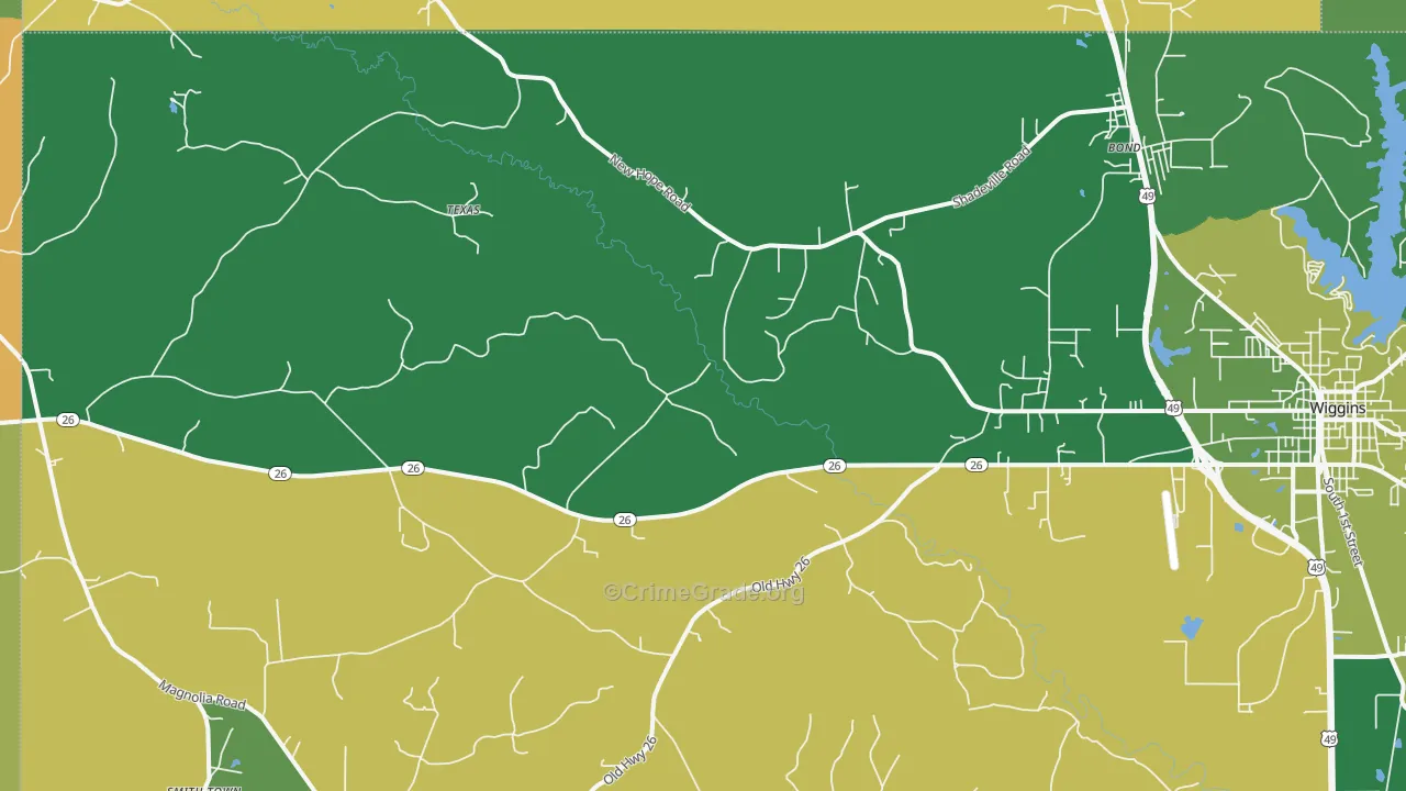 Bond, MS Map of Vehicle Theft Rates