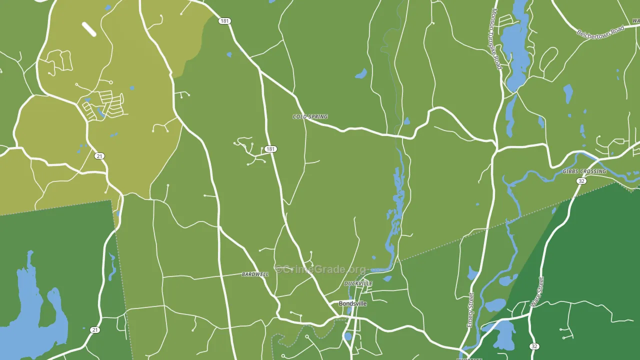 Bondsville, MA Map of Vehicle Theft Rates