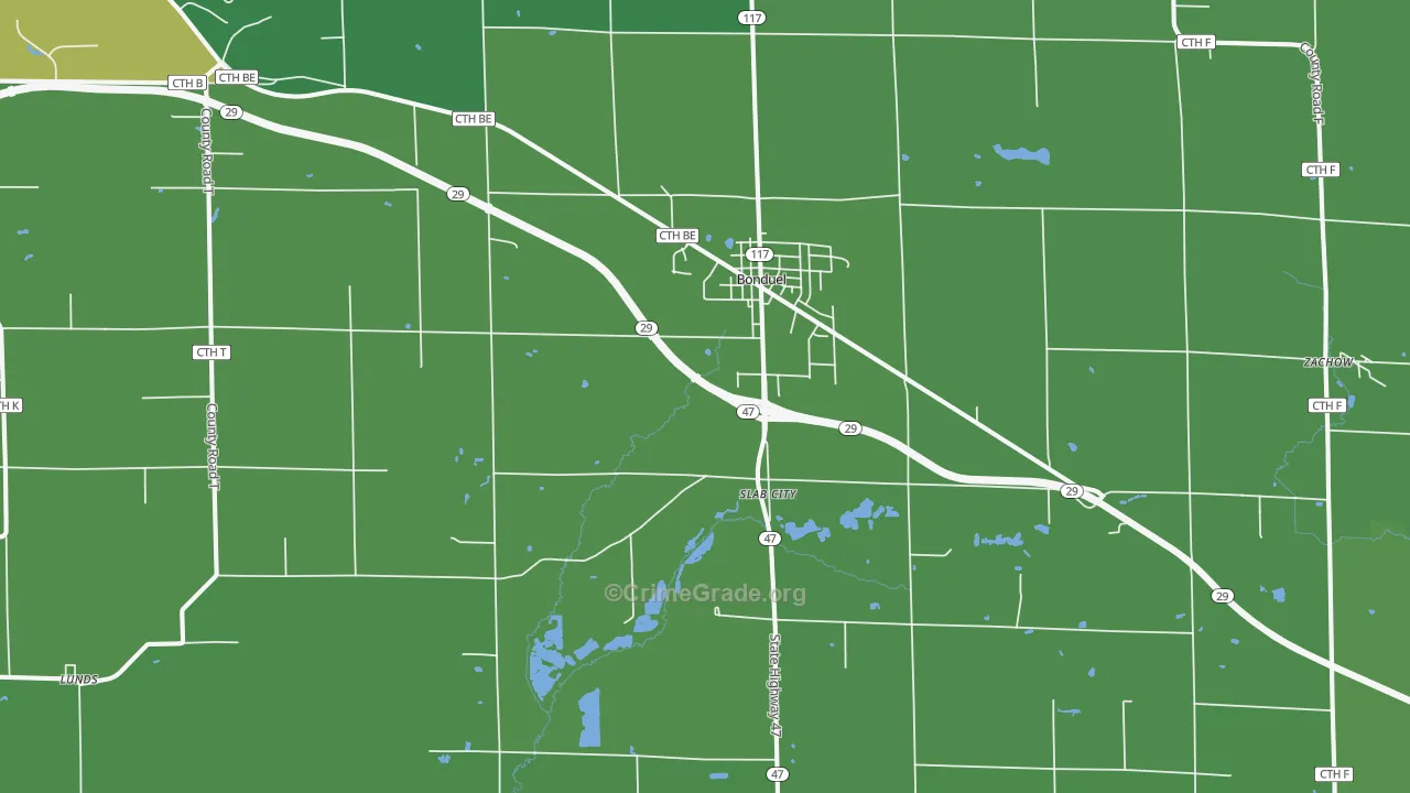 Bonduel, WI Map of Vehicle Theft Rates
