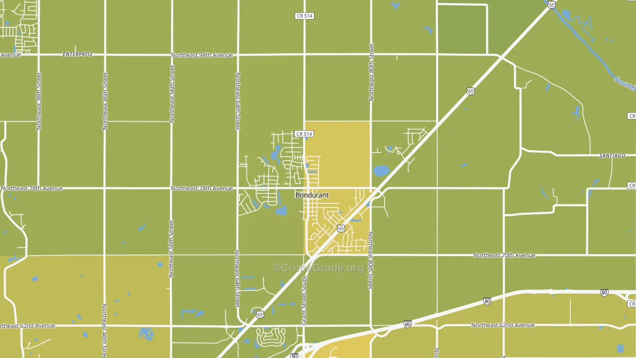 Bondurant, IA Map of Vehicle Theft Rates