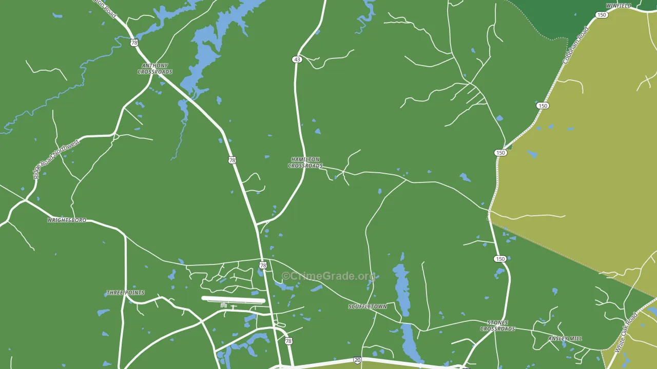Boneville, GA Map of Vehicle Theft Rates