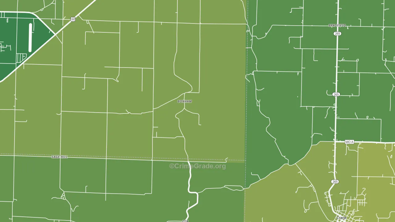 Bonham, MO Map of Vehicle Theft Rates