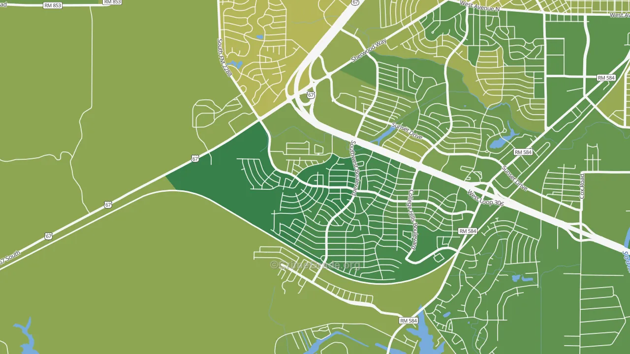 Bonham, San Angelo, TX Map of Vehicle Theft Rates