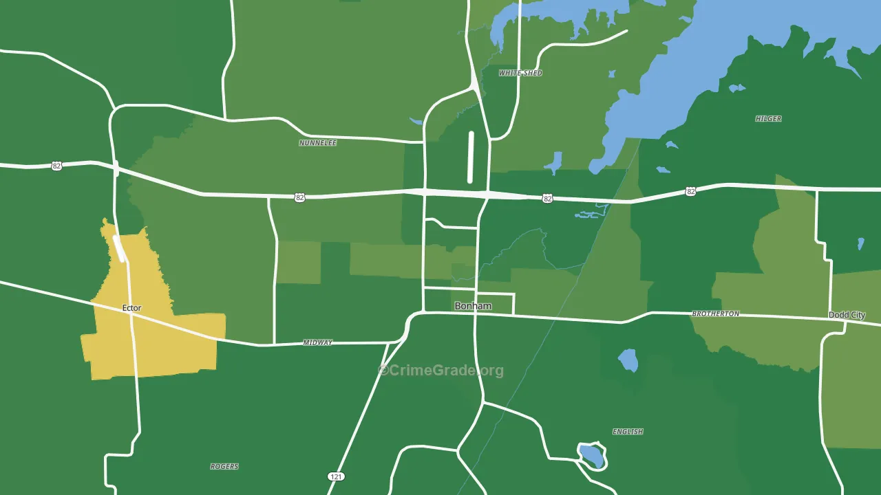 Bonham, TX Map of Vehicle Theft Rates