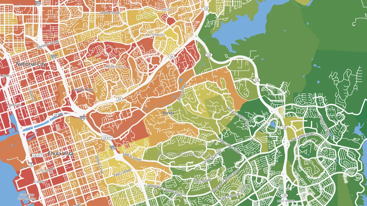 Bonita, CA Map of Vehicle Theft Rates