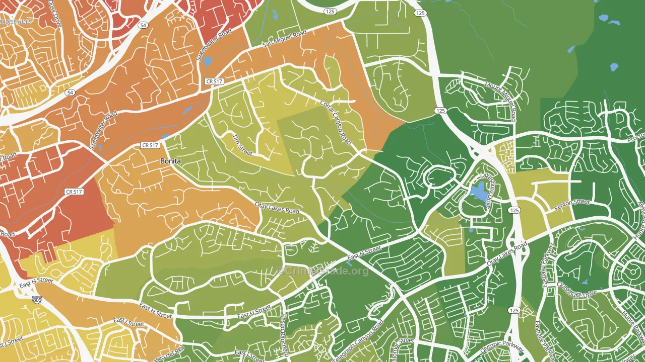 Bonita Long Canyon, Bonita, CA Map of Vehicle Theft Rates