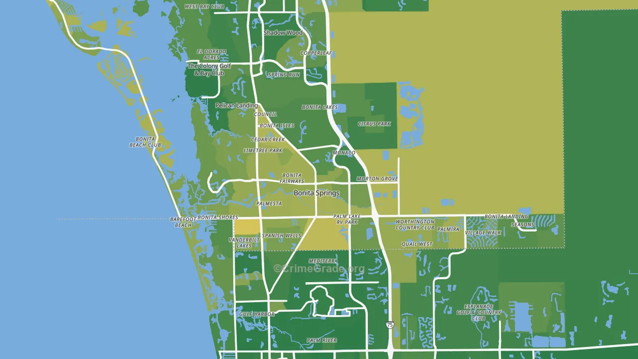 Bonita Springs, FL Map of Vehicle Theft Rates
