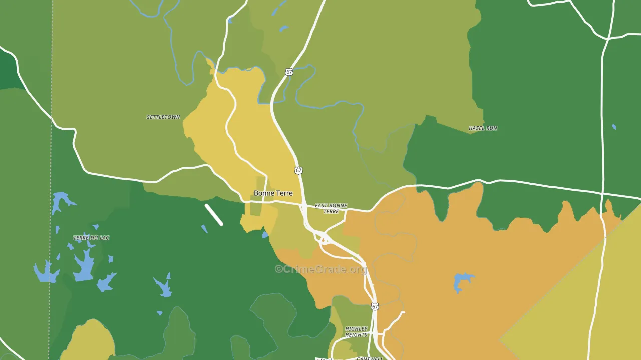 Bonne Terre, MO Map of Vehicle Theft Rates