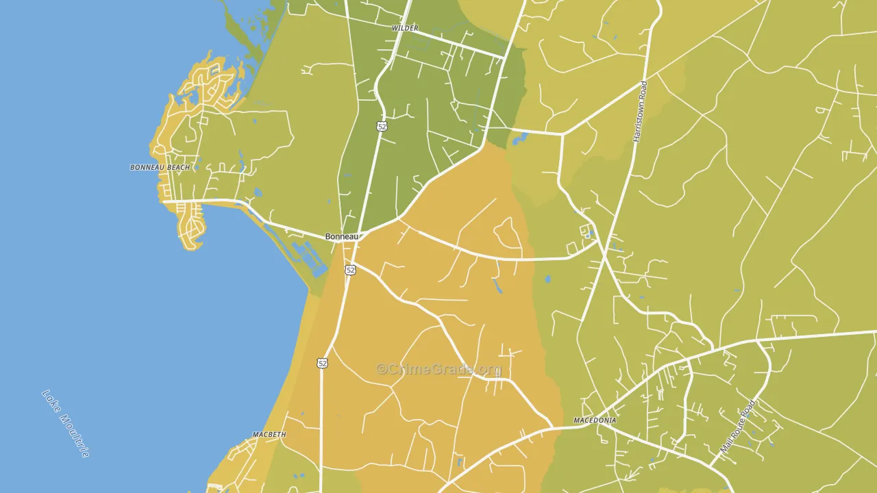 Bonneau, SC Map of Vehicle Theft Rates
