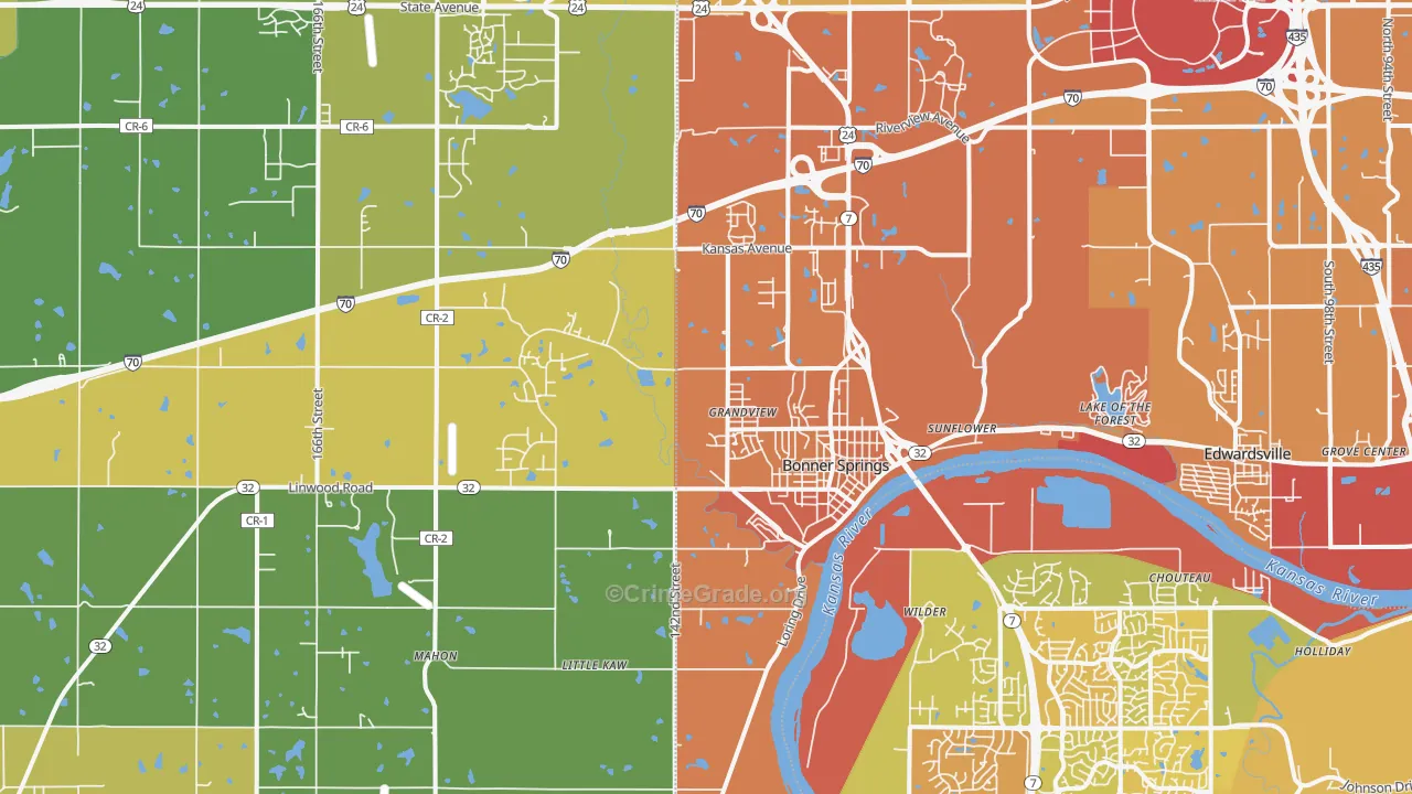 Bonner Springs, KS Map of Vehicle Theft Rates