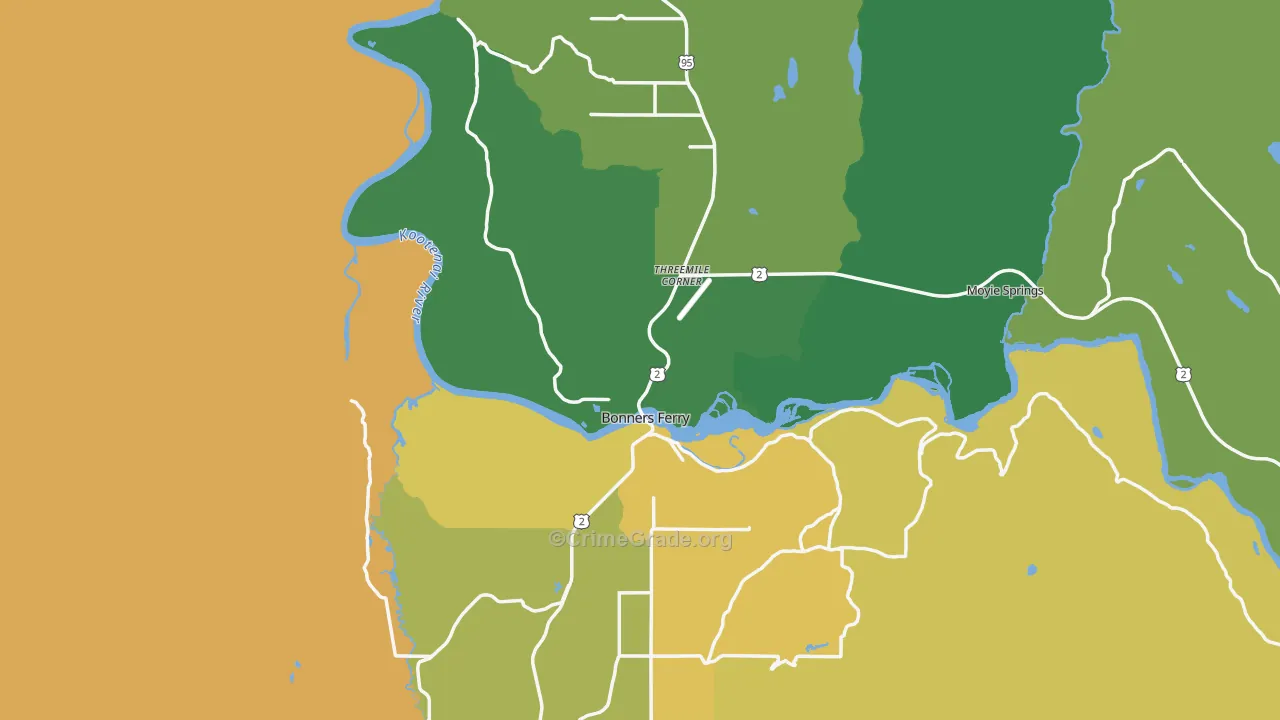 Bonners Ferry, ID Map of Vehicle Theft Rates