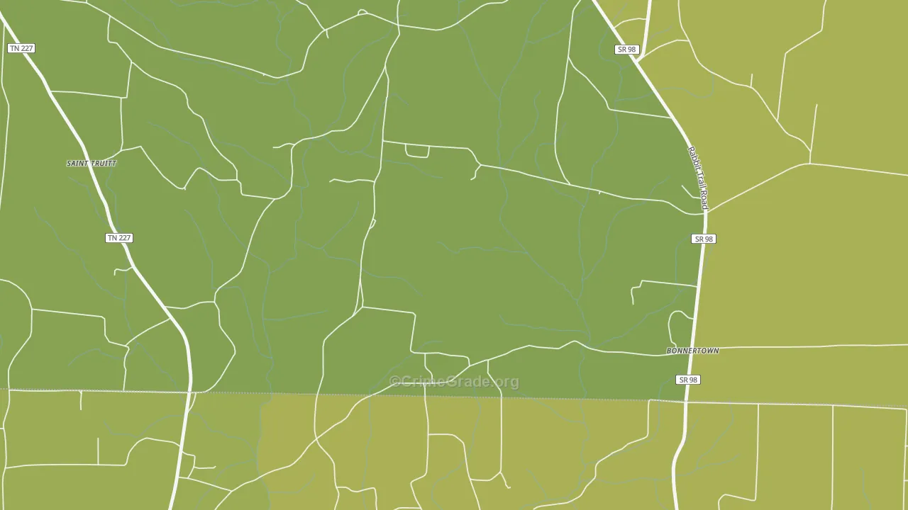 Bonnertown, TN Map of Vehicle Theft Rates