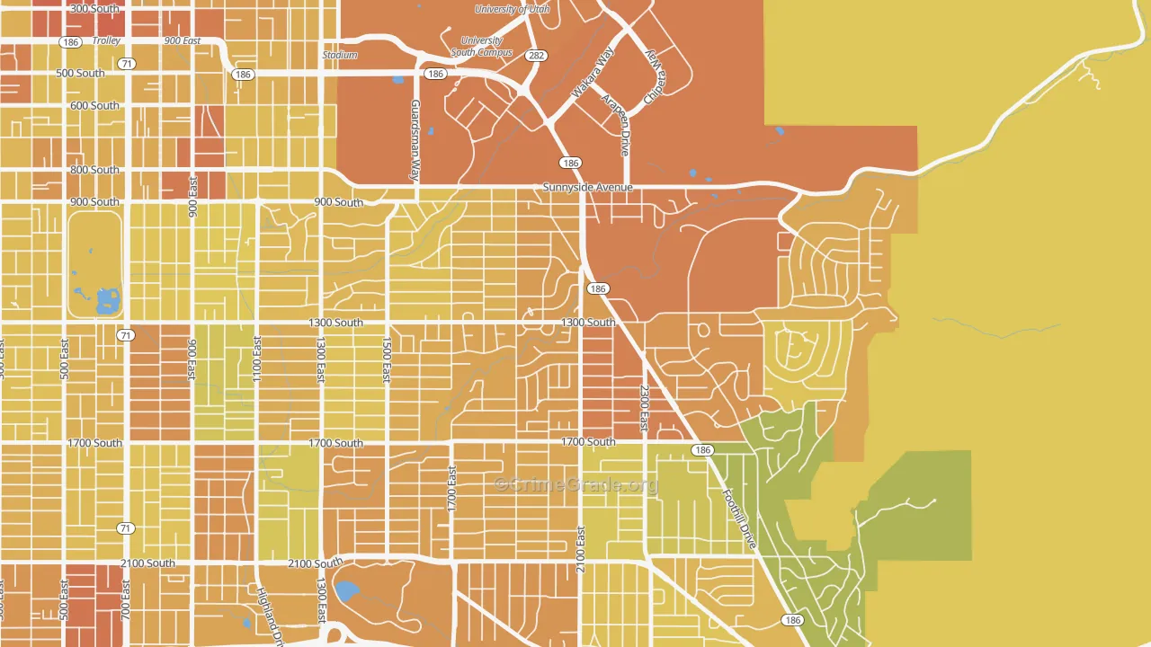 Bonneville Hills, Salt Lake City, UT Map of Vehicle Theft Rates