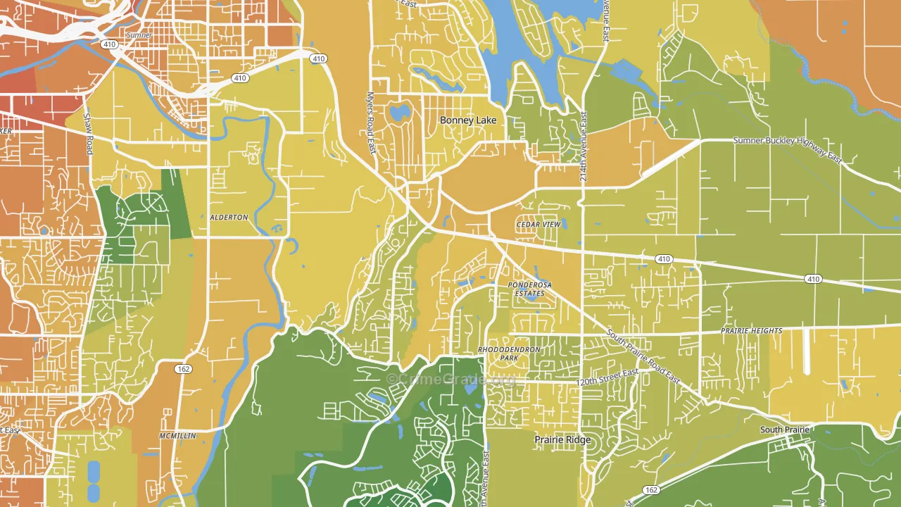 Bonney Lake, WA Map of Vehicle Theft Rates