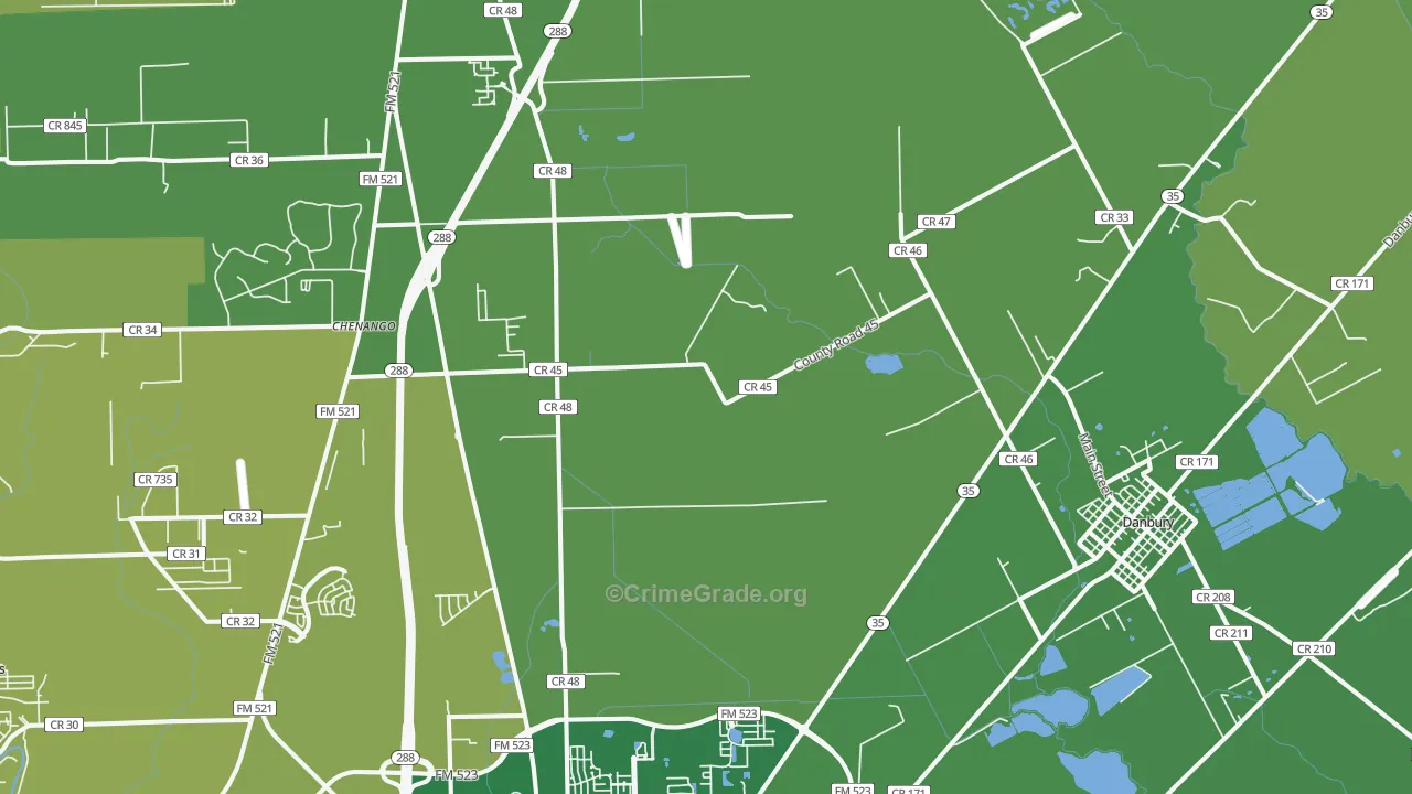 Bonney, TX Map of Vehicle Theft Rates