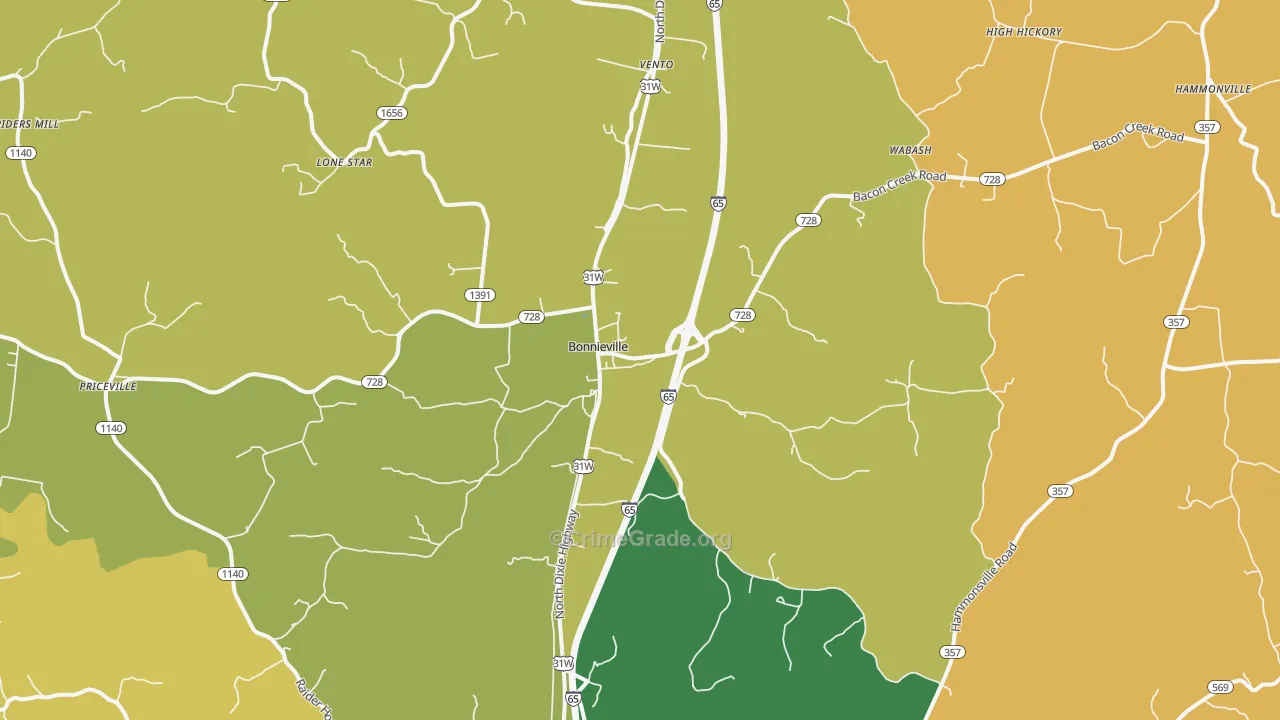 Bonnieville, KY Map of Vehicle Theft Rates