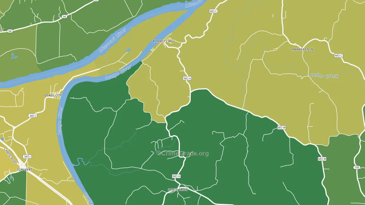 Bonnots Mill, MO Map of Vehicle Theft Rates