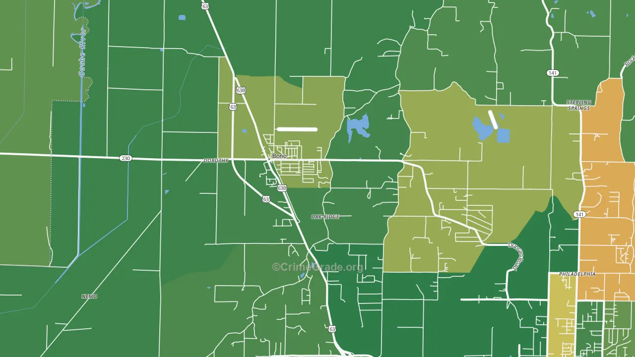 Bono, AR Map of Vehicle Theft Rates