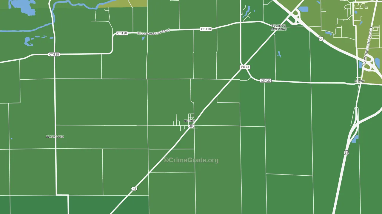 Boody, IL Map of Vehicle Theft Rates