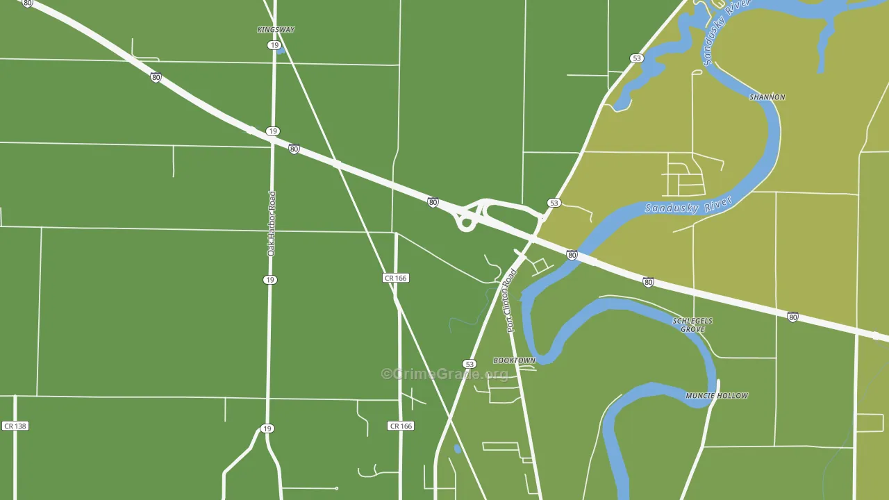 Booktown, OH Map of Vehicle Theft Rates