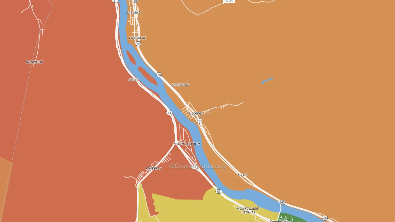 Boomer, WV Map of Vehicle Theft Rates