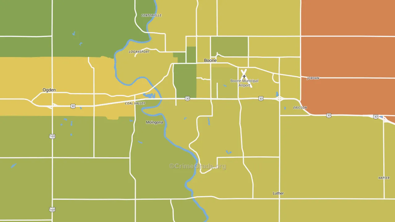 Boone County, IA Map of Vehicle Theft Rates