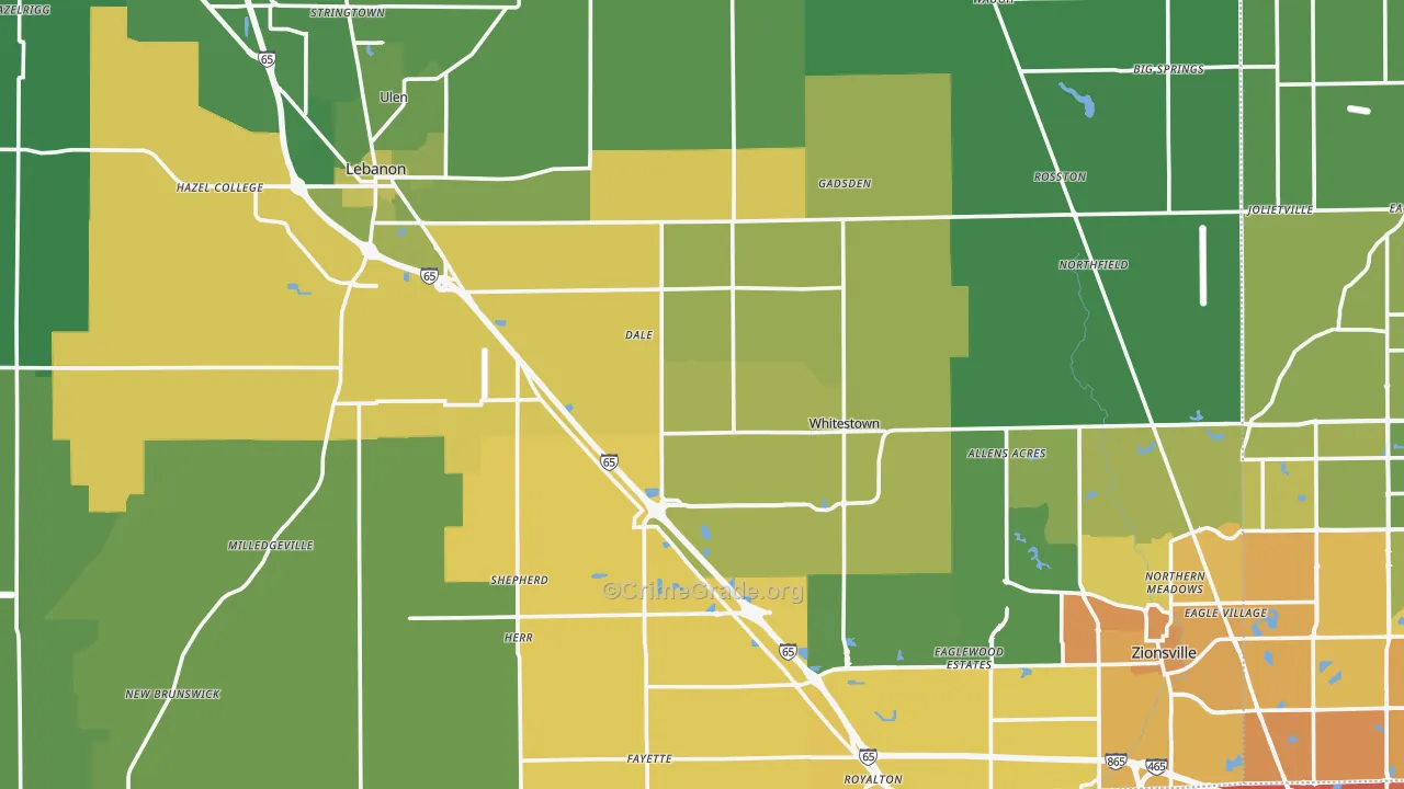 Boone County, IN Map of Vehicle Theft Rates