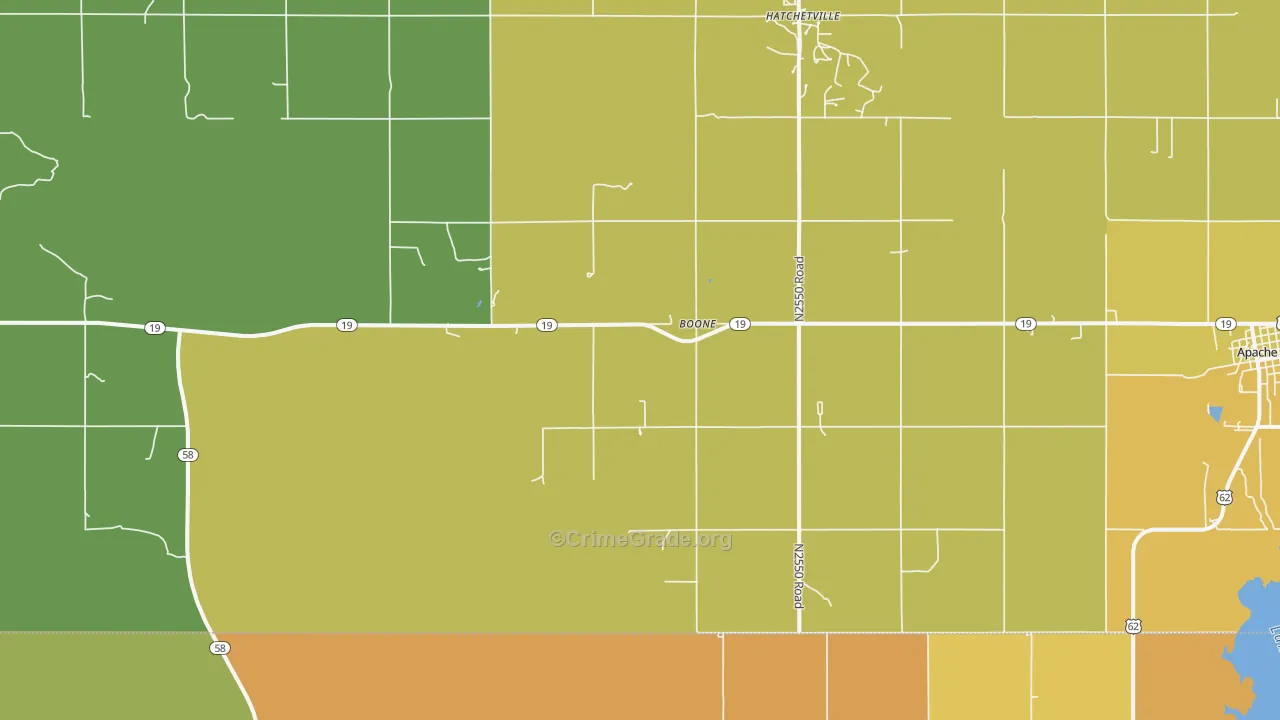 Boone, OK Map of Vehicle Theft Rates