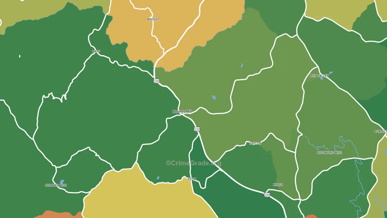 Boones Mill, VA Map of Vehicle Theft Rates