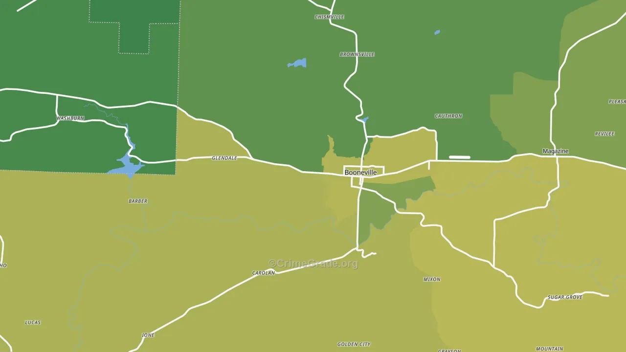 Booneville, AR Map of Vehicle Theft Rates