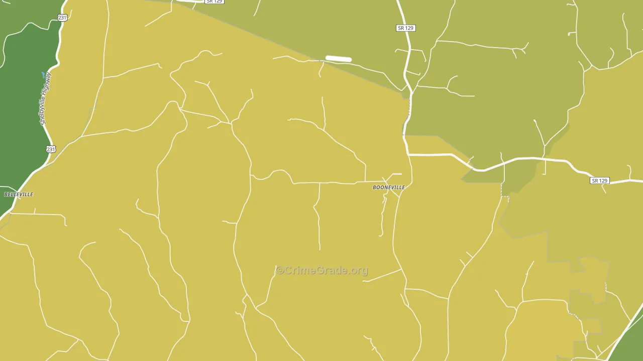 Booneville, TN Map of Vehicle Theft Rates