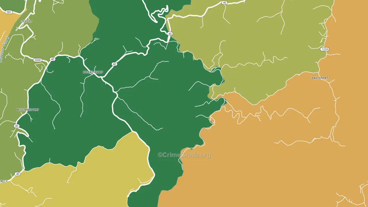 Boons Camp, KY Map of Vehicle Theft Rates
