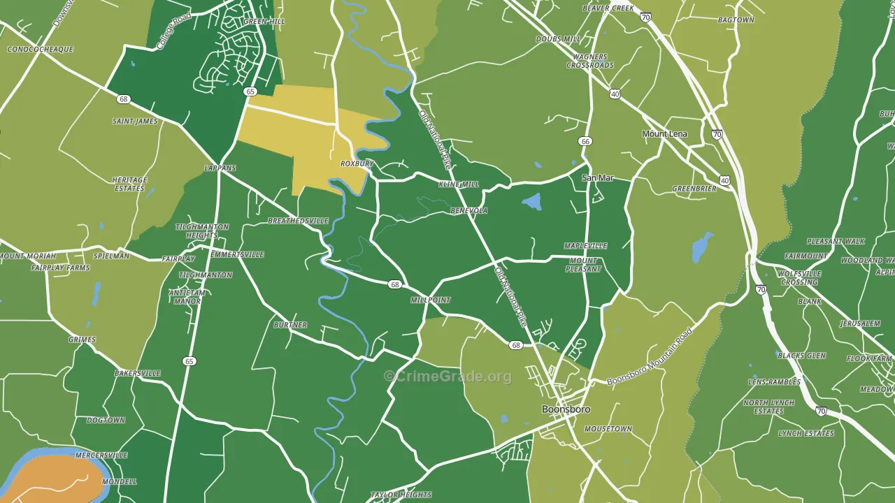 Boonsboro, MD Map of Vehicle Theft Rates