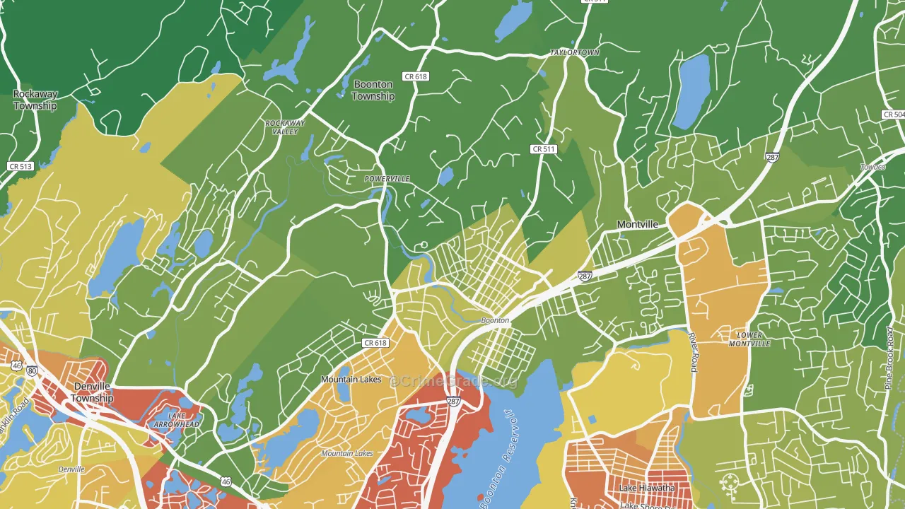 Boonton, NJ Map of Vehicle Theft Rates