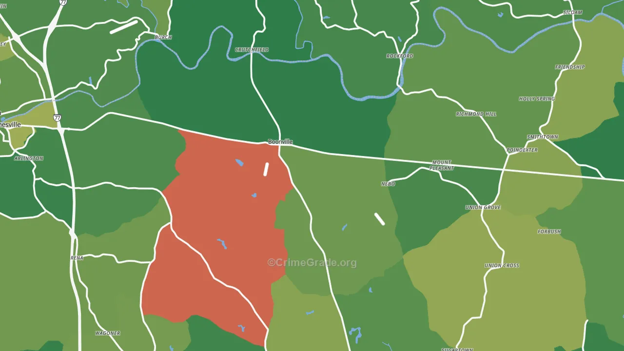 Boonville, NC Map of Vehicle Theft Rates