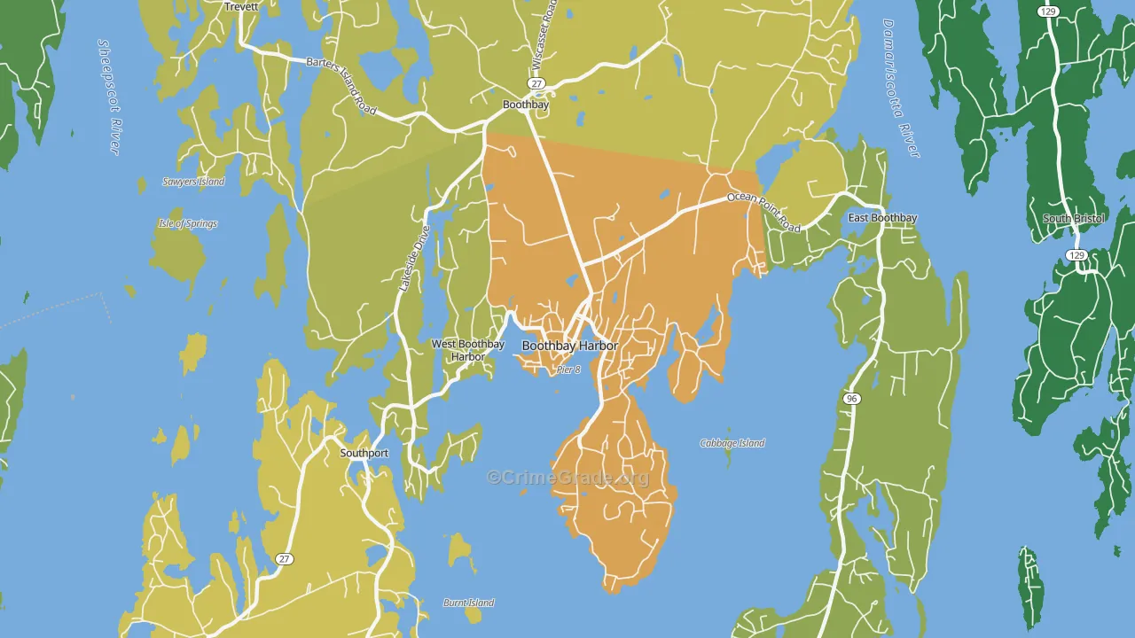 Boothbay Harbor, ME Map of Vehicle Theft Rates