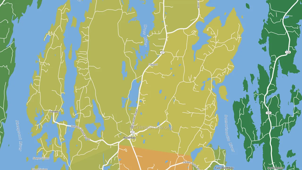 Boothbay, ME Map of Vehicle Theft Rates