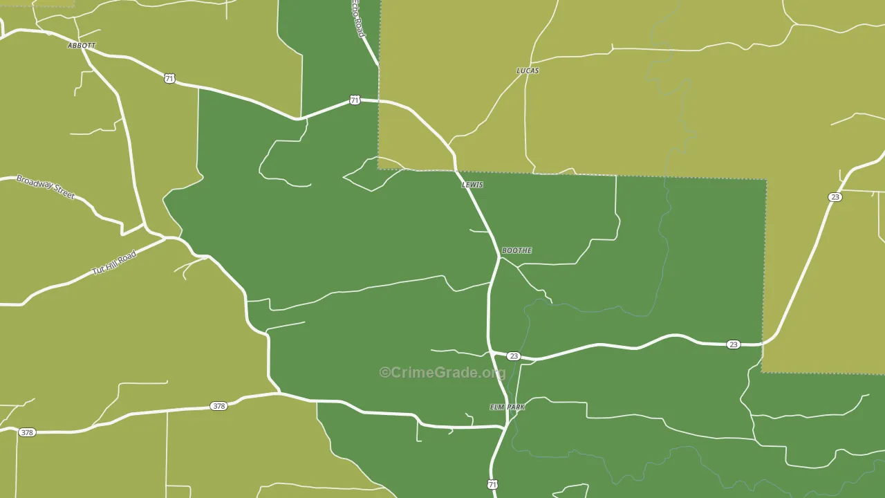 Boothe, AR Map of Vehicle Theft Rates